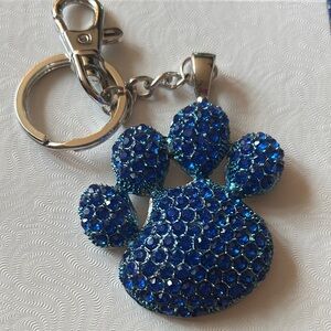 Blue Crystal Paw Keychain Ring
